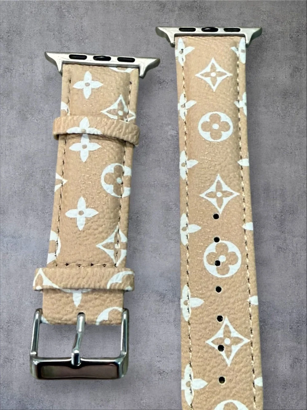 NWOT Designer-Style Tan Monogram Apple Watch Band